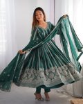 DESIGNER STAR GEORGETTE THREAD AND SEQUENCE WORK GOWN BOTTOM WITH DUPATTA FESTIVE WEAR WHOLESALE PRICE ETHNIC GARMENT (7)
