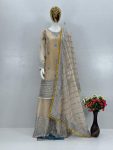 DESIGNER TABBY ORGANZA EMBROIDERY SEQUENCE WORK WITH HAND WORK TOP PALAZZO WITH DUPATTA CREAM