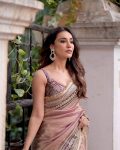DESIGNER TWILL NET EMBROIDERY SEQUENCE CODING LACE WORK SAREE WITH UNSTITCHED BLOUSE PARTY WEAR WHOLESALE PRICE ETHNIC GARMENT (5)