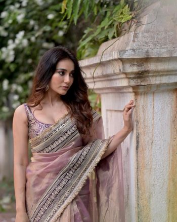 DESIGNER TWILL NET EMBROIDERY SEQUENCE CODING LACE WORK SAREE WITH UNSTITCHED BLOUSE LAVENDER