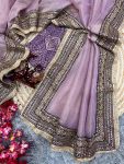 DESIGNER TWILL NET EMBROIDERY SEQUENCE CODING LACE WORK SAREE WITH UNSTITCHED BLOUSE PARTY WEAR WHOLESALE PRICE ETHNIC GARMENT (5)