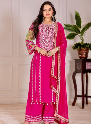 DESIGNER VICHITRA SILK EMBROIDERY SEQUENCE WORK TOP PALAZZO WITH DUPATTA RANI
