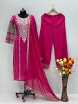 DESIGNER VICHITRA SILK EMBROIDERY SEQUENCE WORK TOP PALAZZO WITH DUPATTA PARROT FESTIVE WEAR WHOLESALE PRICE ETHNIC GARMENT (2)
