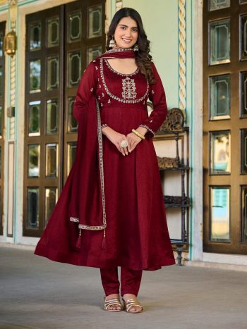 DESIGNER VICHITRA SILK EMBROIDERY WORK ANARKALI BOTTOM WITH DUPATTA MAROON