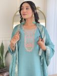 DESIGNER VISCOSE CHANDERI SEQUENCE EMBROIDERY WORK TOP BOTTOM WITH DUPATTA FESTIVE WEAR WHOLESALE PRICE ETHNIC GARMENT (4)