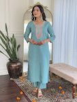 DESIGNER VISCOSE CHANDERI SEQUENCE EMBROIDERY WORK TOP BOTTOM WITH DUPATTA FESTIVE WEAR WHOLESALE PRICE ETHNIC GARMENT (4)