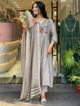 DESIGNER VISCOSE CHINON SEQUENCE EMBROIDERY WORK TOP BOTTOM WITH DUPATTA FESTIVE WEAR WHOLESALE PRICE ETHNIC GARMENT (4)