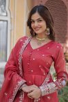 DESIGNER VISCOSE COSMOS FOIL EMBROIDERY ZARI SEQUENCE WORK GOWN WITH DUPATTA FESTIVE WEAR WHOLESALE PRICE ETHNIC GARMENT (2)