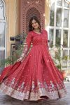 DESIGNER VISCOSE COSMOS FOIL EMBROIDERY ZARI SEQUENCE WORK GOWN WITH DUPATTA FESTIVE WEAR WHOLESALE PRICE ETHNIC GARMENT (2)