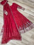 DESIGNER VISCOSE COSMOS FOIL EMBROIDERY ZARI SEQUENCE WORK GOWN WITH DUPATTA FESTIVE WEAR WHOLESALE PRICE ETHNIC GARMENT (2)