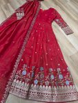 DESIGNER VISCOSE COSMOS FOIL EMBROIDERY ZARI SEQUENCE WORK GOWN WITH DUPATTA FESTIVE WEAR WHOLESALE PRICE ETHNIC GARMENT (2)