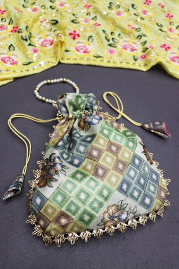 FACNY VISCOSE SILK WEAVING WITH PRINT WORK POTLI PURSE PISTA