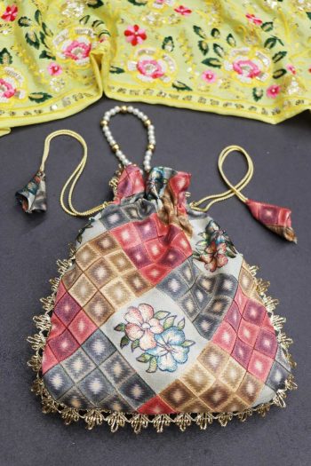 FACNY VISCOSE SILK WEAVING WITH PRINT WORK POTLI PURSE GAJARI