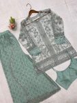 FANCY BUTTERFLY NET SEQUENCE EMBROIDERY WORK TOP BLOUSE WITH PALAZZO PARTY WEAR WHOLESALE PRICE ETHNIC GARMENT (9)