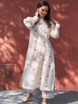 FANCY CAMBRIC COTTON THREAD EMBROIDERY WORK TOP BOTTOM SET WHITE