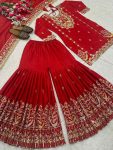 FANCY CHINION SILK EMBROIDERY WITH FANCY LACE BORDER WORK TOP SHARARA WITH DUPATTA FESTIVE WEAR WHOLESALE PRICE ETHNIC GARMENT (4)