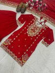 FANCY CHINION SILK EMBROIDERY WITH FANCY LACE BORDER WORK TOP SHARARA WITH DUPATTA FESTIVE WEAR WHOLESALE PRICE ETHNIC GARMENT (4)