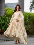 FANCY CHINNON SILK EMBROIDERY SEQUENCE WORK ANARKALI GOWN BOTTOM WITH DUPATTA OFF WHITE