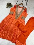 FANCY CHINON DIGITAL PRINTED MIRROR EMBROIDERY WORK BLOUSE TOP WITH BOTTOM PARTY WEAR WHOLESALE PRICE ETHNIC GARMENT (3)