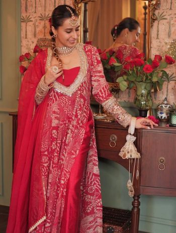 FANCY CHINON EMBROIDERY MIRROR WORK TOP TUBE TOP BOTTOM WITH DUPATTA RED