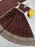 FANCY CHINON EMBROIDERY THREAD AND SEQUENCE WORK LEHENGA CHOLI WITH DUPATTA PARTY WEAR WHOLESALE PRICE ETHNIC GARMENT (3)