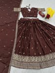 FANCY CHINON EMBROIDERY THREAD AND SEQUENCE WORK LEHENGA CHOLI WITH DUPATTA PARTY WEAR WHOLESALE PRICE ETHNIC GARMENT (3)