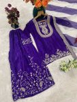 FANCY CHINON EMBROIDERY WITH THREAD AND SEQUENCE WORK TOP PALAZZO WITH DUPATTA FESTIVE WEAR WHOLESALE PRICE ETHNIC GARMENT (3)