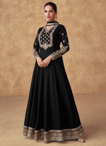 FANCY CHINON EMBROIDERY WORK ANARKALI GOWN WITH DUPATTA BLACK