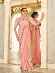 FANCY CHINON EMBROIDERY WORK READY TO WEAR SAREE WITH BANGLORY EMBROIDERY WORK STITCHED BLOUSE PEACH