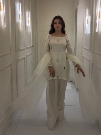 FANCY CHINON EMBROIDERY WORK TOP PATIYALA WITH DUPATTA WHITE
