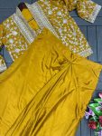 FANCY CHINON PLAIN DRAPED SKIRT EMBROIDERY WORK BLOUSE AND KOTI PARTY WEAR WHOLESALE PRICE ETHNIC GARMENT (3)