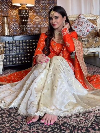 FANCY CHINON SEQUENCE EMBROIDERY WORK TOP PALAZZO WITH DUPATTA  ORANGE