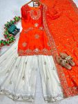 FANCY CHINON SEQUENCE EMBROIDERY WORK TOP PALAZZO WITH DUPATTA FESTIVE WEAR WHOLESALE PRICE ETHNIC GARMENT (3)