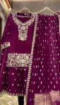 FANCY CHINON SILK EMBROIDERY SEQUENCE CODING WORK TOP PALAZZO WITH DUPATTA PARTY WEAR WHOLESALE PRICE ETHNIC GARMENT (2)