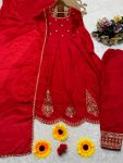 FANCY CHINON SILK EMBROIDERY SEQUENCE ZARI WORK ANARKALI GOWN BOTTOM WITH DUPATTA FESTIVE WEAR WHOLESALE PRICE ETHNIC GARMENT (3)