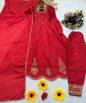 FANCY CHINON SILK EMBROIDERY SEQUENCE ZARI WORK ANARKALI GOWN BOTTOM WITH DUPATTA FESTIVE WEAR WHOLESALE PRICE ETHNIC GARMENT (3)