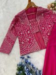 FANCY CHINON SILK MULTICOLOR EMBROIDERY SEQUENCE THREAD WORK BLOUSE KOTI WITH PALAZZO PARTY WEAR WHOLESALE PRICE ETHNIC GARMENT (2)