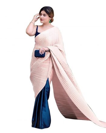 FANCY CHINON SILK WITH CRUSH PALLU WORK SAREE WITH UNSTITCHED BLOUSE BLUE