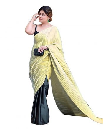 FANCY CHINON SILK WITH CRUSH PALLU WORK SAREE WITH UNSTITCHED BLOUSE YELLOW
