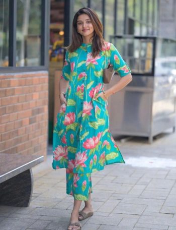 FANCY COTTON DIGITAL PRINT WORK WITH ONE SIDE POCKET CO-ORD SET  RAMA