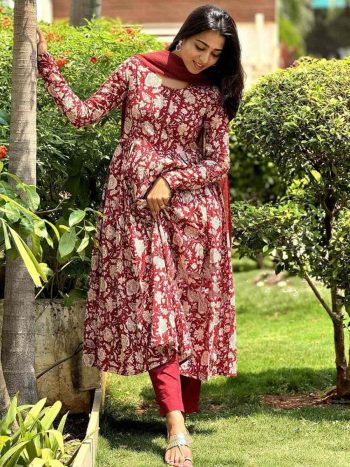 FANCY COTTON PRINTED TOP BOTTOM WITH DUPATTA MAROON