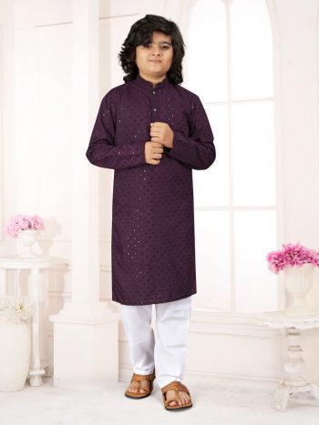 FANCY COTTON RAYON SEQUENCE KID'S KURTA WITH PAYJAMA WINE