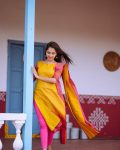 FANCY COTTON SILK JACQUARD WEAVING ZARI WORK TOP WITH DUPATTA PARTY WEAR WHOLESALE PRICE ETHNIC GARMENT (5)