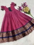 FANCY COTTON SILK ZARI WEAVING WORK KID'S GOWN PINK