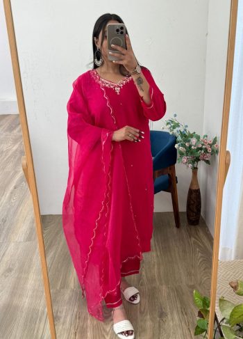 FANCY COTTON SOFT SEQUENCE THREAD HANDWORK TOP BOTTOM WITH DUPATTA PINK