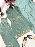 FANCY CREEP SILK BEADS HAND WORK WITH SEQUENCE MULTI NEEDLE EMBROIDERY AND ZARI WORK TOP PATIYALA WITH DUPATTA FESTIVE WEAR WHOLESALE PRICE ETHNIC GARMENT (5)