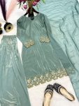 FANCY CREEP SILK BEADS HAND WORK WITH SEQUENCE MULTI NEEDLE EMBROIDERY AND ZARI WORK TOP PATIYALA WITH DUPATTA FESTIVE WEAR WHOLESALE PRICE ETHNIC GARMENT (5)
