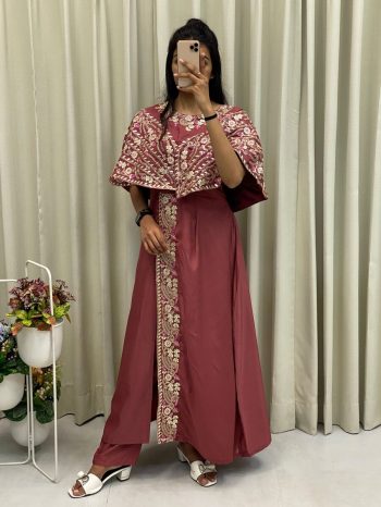 FANCY CREPE SILK CODING SEQUENCE EMBROIDERY FOIL PAPER WORK TOP WITH BOTTOM PEACH
