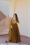FANCY FENDY SILK ZARI SEQUENCE EMBROIDERY WORK GOWN WITH DUPATTA PARTY WEAR WHOLESALE PRICE ETHNIC GARMENT (3)