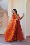 FANCY FENDY SILK ZARI SEQUENCE EMBROIDERY WORK GOWN WITH DUPATTA PARTY WEAR WHOLESALE PRICE ETHNIC GARMENT (7)